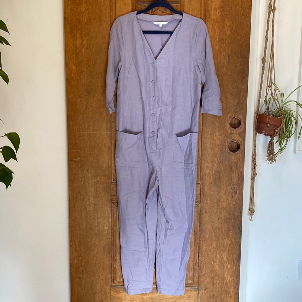 Nines by HATCH coverall jumpsuit maternity lavender purple small cotton rayon